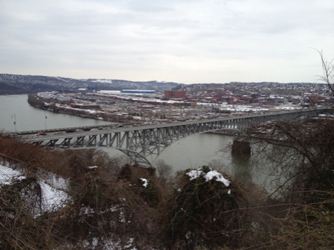 Just south of Frick Park, overlooking the Homestead Grays Bridge and Homestead on the other side of the river