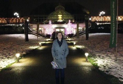 Kim anxiously awaiting entrance to the Winter Flower Show and Winter Light Garden...
